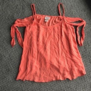 Coral open shoulder tie sleeve top